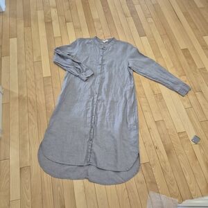 Eileen Fisher Light Gray Long Sleeve Organic  Linen Shirt Dress